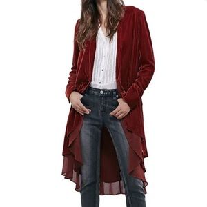 Rare Free People Dark Rust Crushed Velvet and Chiffon duster